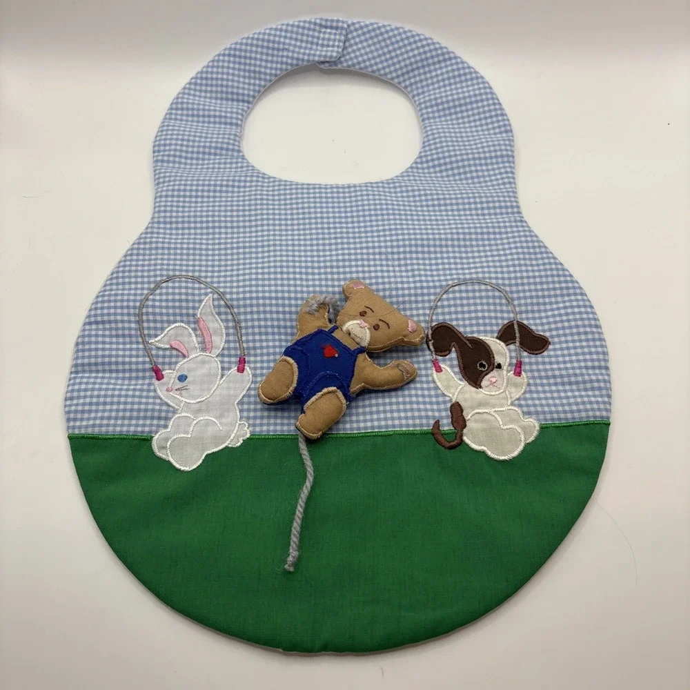 Kubi Kids Vintage Infant Baby Bib 3D Bear Bunny Dog‎ Jump rope Checkered